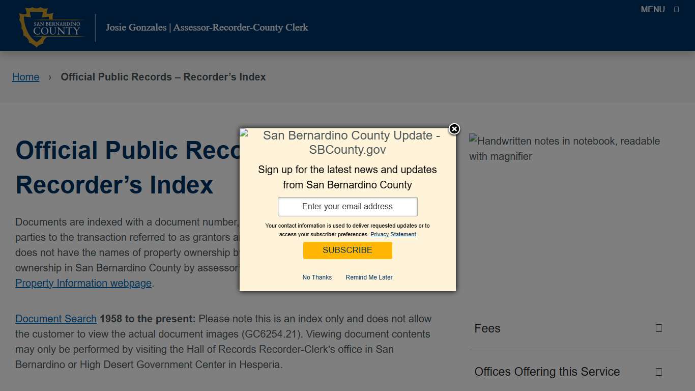 Official Public Records – Recorder’s Index – San Bernardino County Assessor